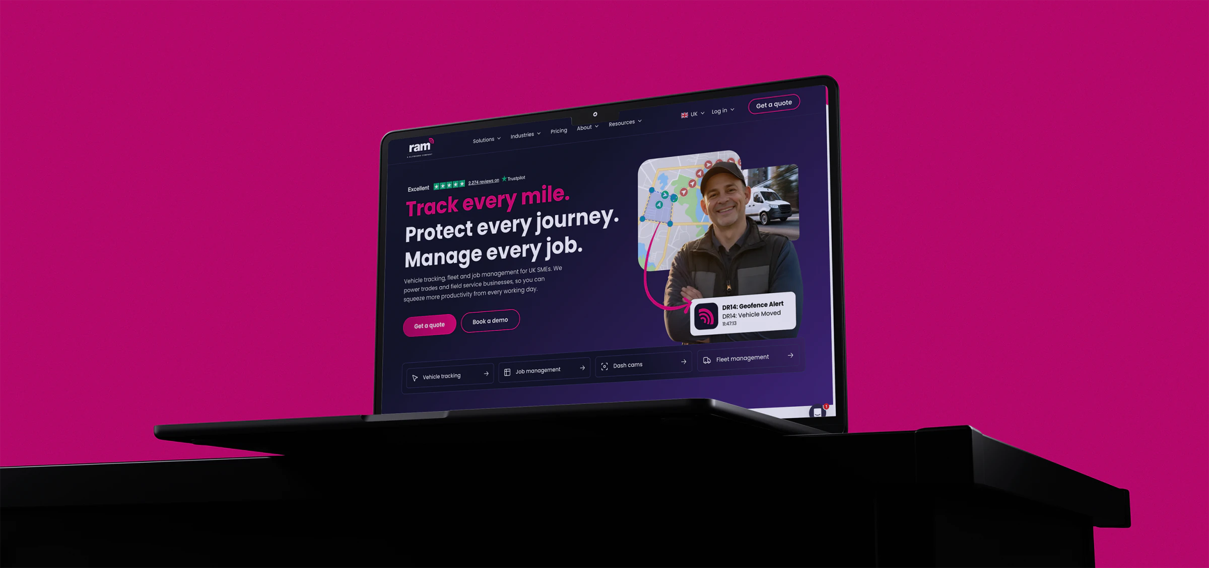 The RAM Tracking platform open on a laptop