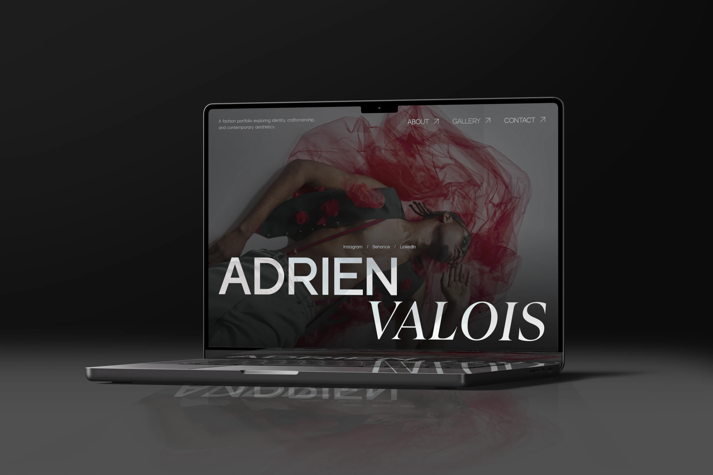 Adrien Valois fashion portfolio shown on a tablet
